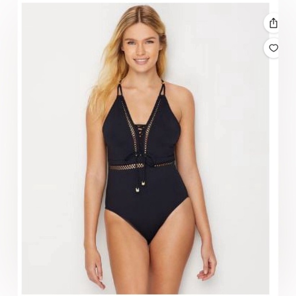 Australian Azura lace-up floral swimsuit, MSRP $92, size 8
